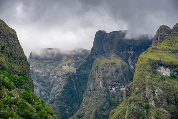 Mountain landscape, view from the hiking path of the Lavado do Caldeirao Verde on the island of Madeira, Portugal.