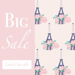 Ad banner with tour eiffel patterns