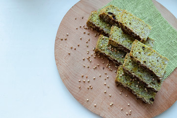 Gluten-free bread from green buckwheat. Flax-seed. Sunflower seeds.