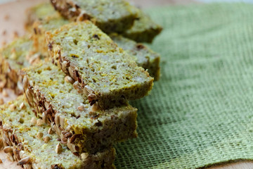 Gluten-free bread from green buckwheat. Flax-seed. Sunflower seeds.
