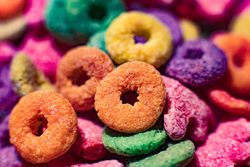 Colorful cereal rings in bowl. Breakfast food close-up. Healthy food