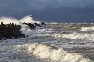 waves crashing on rocks