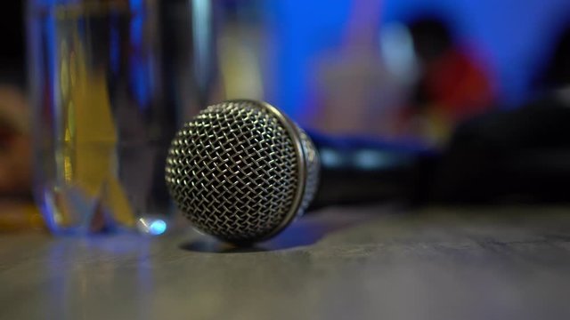 Microphone on the desk in karaoke room