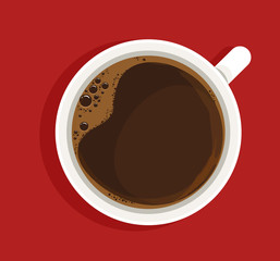 Espresso in white cup top view realistic illustration