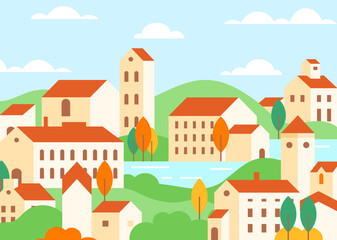 Town houses architecture colorful flat vector illustration