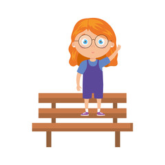 girl on park chair on white background