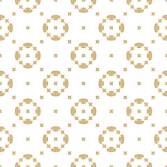 Vector golden ornament pattern in oriental style. White and gold floral seamless texture with curved geometric shapes, small squares. Luxury abstract ornamental background. Repeat design element