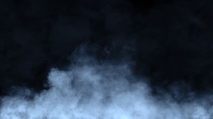 Fototapeta premium Paranormalny niebieski mistyczny dym na podłodze. Mgła na białym tle na czarnym tle.