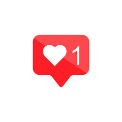 Red speech bubble flat vector icon.Social media notification.Like notification.