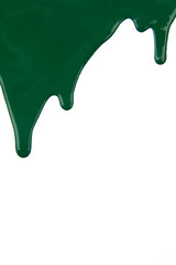 Abstract artistic paint Green color dripping over white background