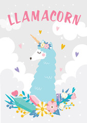 Cute flat illustration with a Llama Alpaca - 315728766