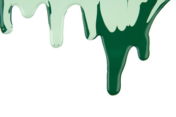Abstract artistic paint Green color dripping over white background