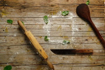 Bread on a wooden background in the rustic style