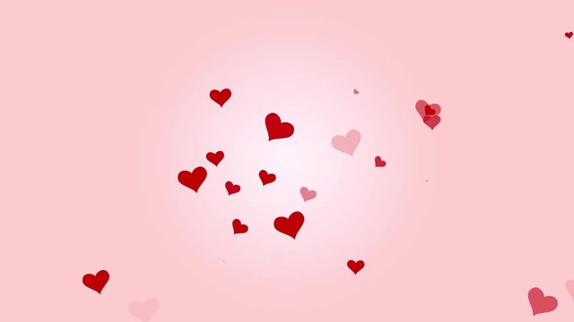 Motion background of red hearts flying on pink background