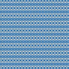 Blue white shapes seamless knitted pattern with blue stripes