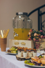 Catering table set service at restaurant before party