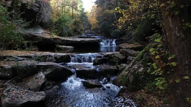 Aerial, Bark Camp Creek in Daniel Boone National Forest in autumn