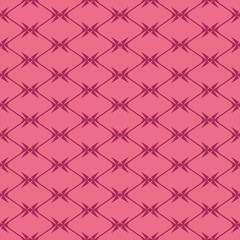Diamond grid seamless pattern. Vector geometric texture with rhombuses, net, mesh, lattice, grill, fence, wire. Simple abstract background in pink and burgundy color. Repeat design for decor, textile