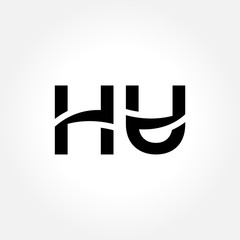 letter HU Logo Design Linked Vector Template With Black. Initial HU Vector Illustration