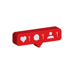 Social media notification 3 d icon.Like, follow, comment icons. EPS 10.