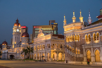 Fototapeta na wymiar MALAYSIA, KUALA LUMPUR, JANUARY 06, 2018: View of Sultan Abdul Samad Building in the evening