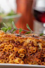 greek pastizio noodle dish with cheese