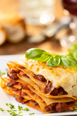 closeup of a portion of lasagna