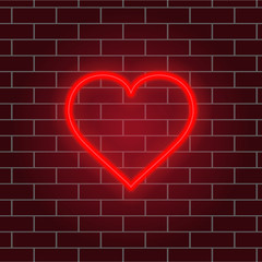 Neon heart. Retro red glowing heart sign. Night light advertising. Vector illustration