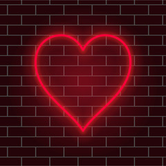 Neon red heart. Retro glowing heart sign. Night light advertising. Vector illustration