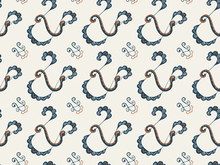 Seamless pattern of the symbols of the thirteenth zodiac sign Ophiuchus drawn by hand on a beige background. Vector.