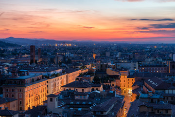 Fototapeta na wymiar Beautiful sunset over Bologna, Italy