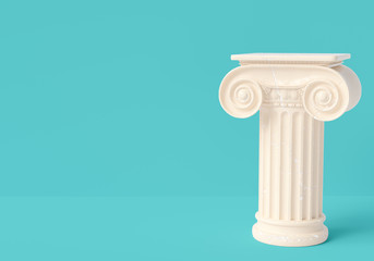 History of ancient Greece pillar museum piece background. Antique column isolated, 3d illustration.