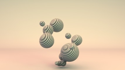 3D rendering of white, unique abstract shapes, spherical flexible shapes separated by flat segments consisting of separate flat elements. Abstract composition for screensavers and desktop.