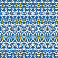 Blue white  textile seamless pattern with yellow flowers