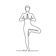 Yoga position one line drawing on white isolated background