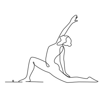 Yoga position one line drawing on white isolated background
