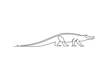 Crocodile one line drawing on white isolated background.