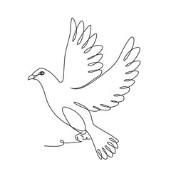 Dove one line drawing on white isolated background.