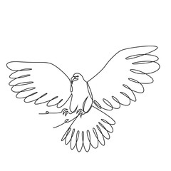Eagle one line drawing on white isolated background.