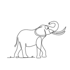 Elephant one line drawing on white isolated background.