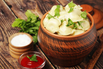Russian pelmeni portion ready for lunch	