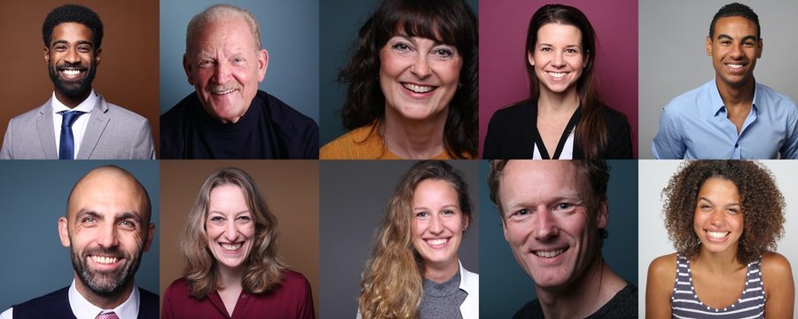 Different portraits of people in front of a background