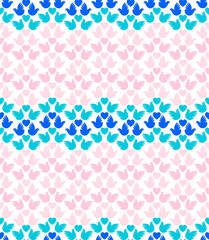 Valentine's Day holiday background, seamless love pattern of hearts and pigeons, simple vector for you design