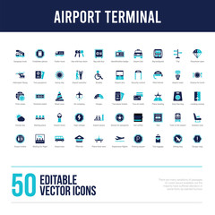 50 airport terminal concept filled icons