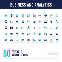 Fototapeta na wymiar 50 business and analytics concept filled icons