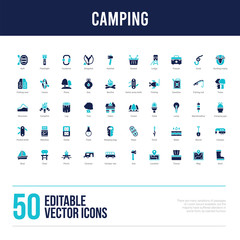 50 camping concept filled icons
