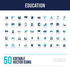 Fototapeta na wymiar 50 education concept filled icons
