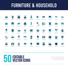 50 furniture & household concept filled icons