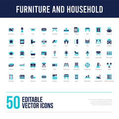 50 furniture and household concept filled icons