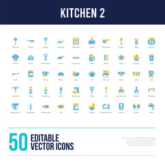 Fototapeta na wymiar 50 kitchen 2 concept filled icons